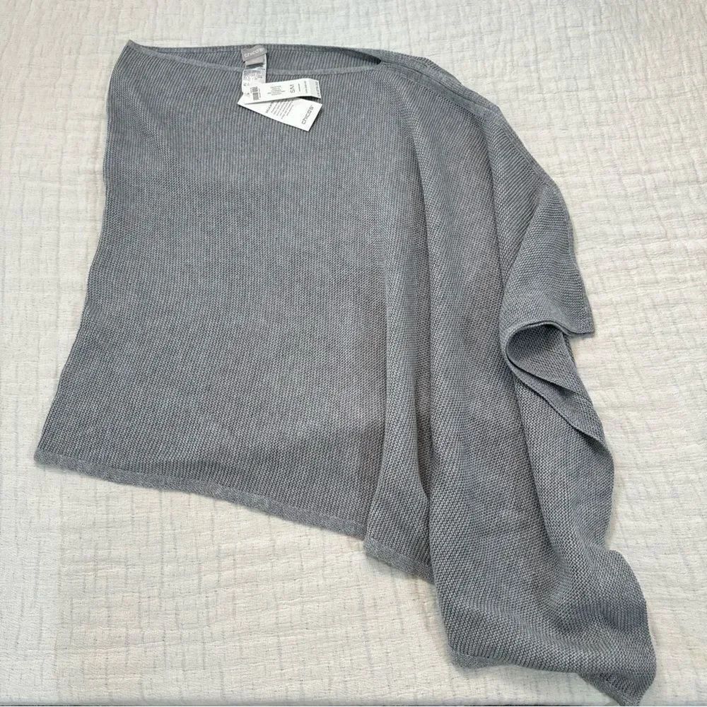 Chicos Poncho Sweater Womens S/M Pullover Lightweight Cape Gray Lagenlook NWT